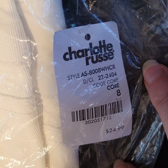 charlotte russe - white denim shorts, distressed hem - size 8 - Picture 2 of 3